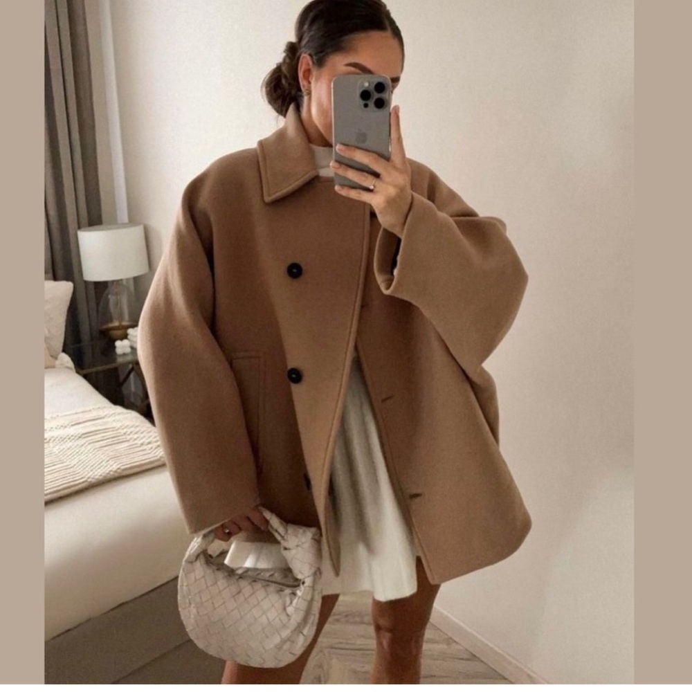 Zara cropped oversized wool coat camel tan - Picture 15 of 17